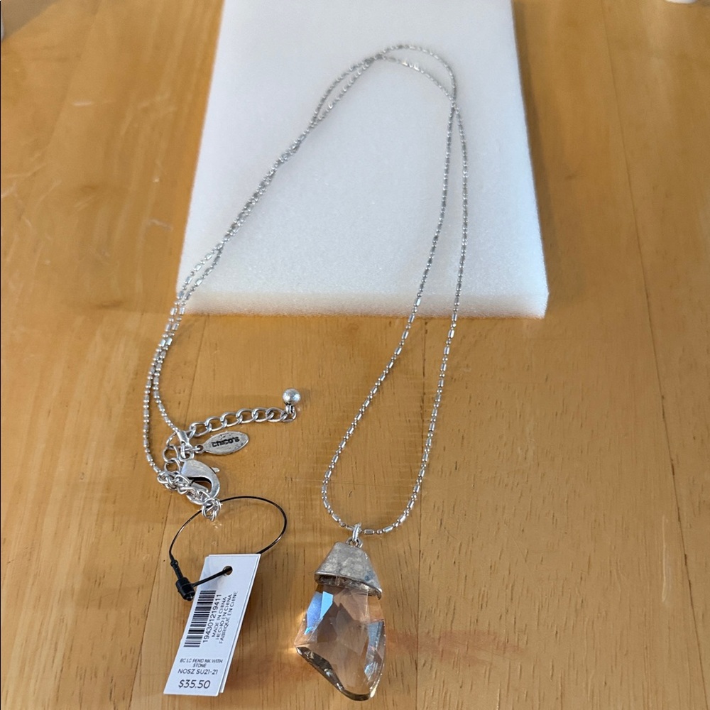 Chico's Silver-Tone Clear Crystal Pendant Necklace